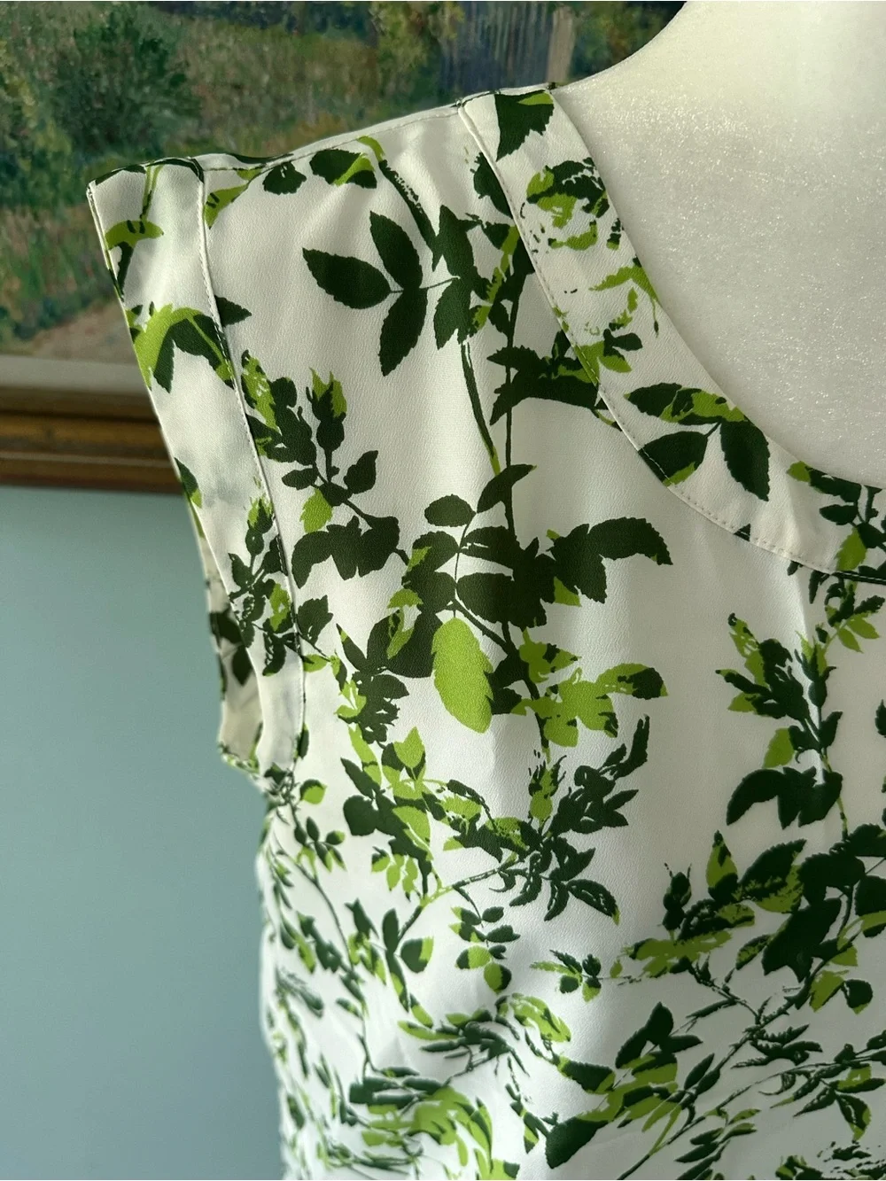 J. Crew White Sleeveless Top with Green Botanical Print